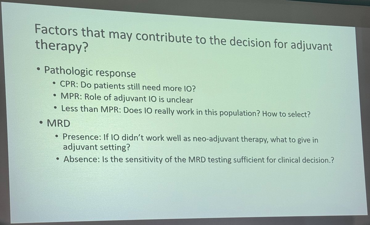 Dr. @TonyMok9 at #RomeLung24 discusses what to do for patients who do not achieve pCR to neoadjuvant chemo-immunotherapy. Empiric strategies both overtreat and undertreat - we need to follow the science and deliver treatment only where it makes a difference.