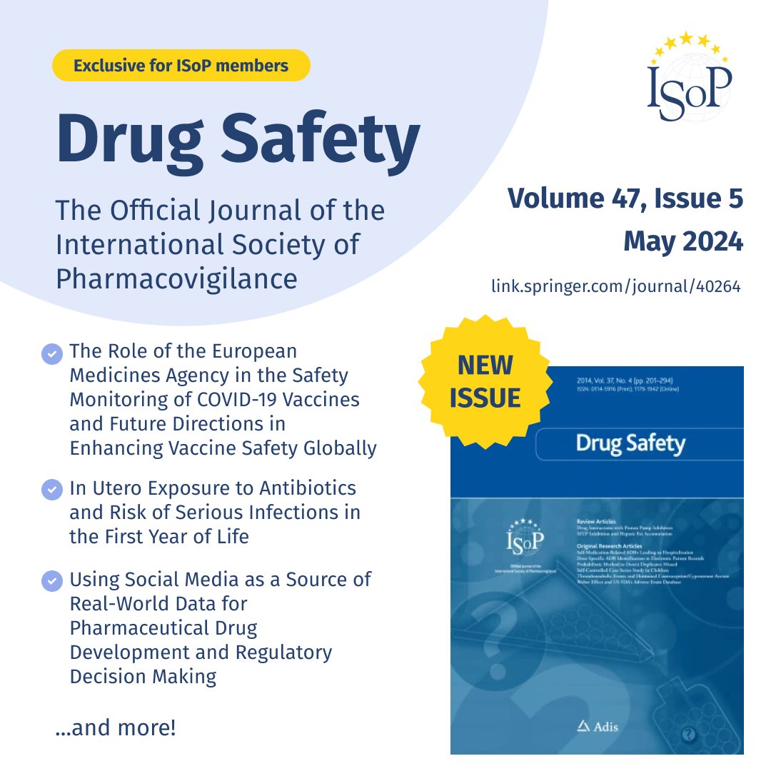 📣 Dive into the latest insights on Drug Safety! 🌐 Explore the compelling articles in Volume 47, Issue 5, May 2024. 📚 Elevate your knowledge and stay at the forefront of drug safety advancements. Check it out now: link.springer.com/journal/40264/… 🔍 #DrugSafety #MedicalResearch 🚀