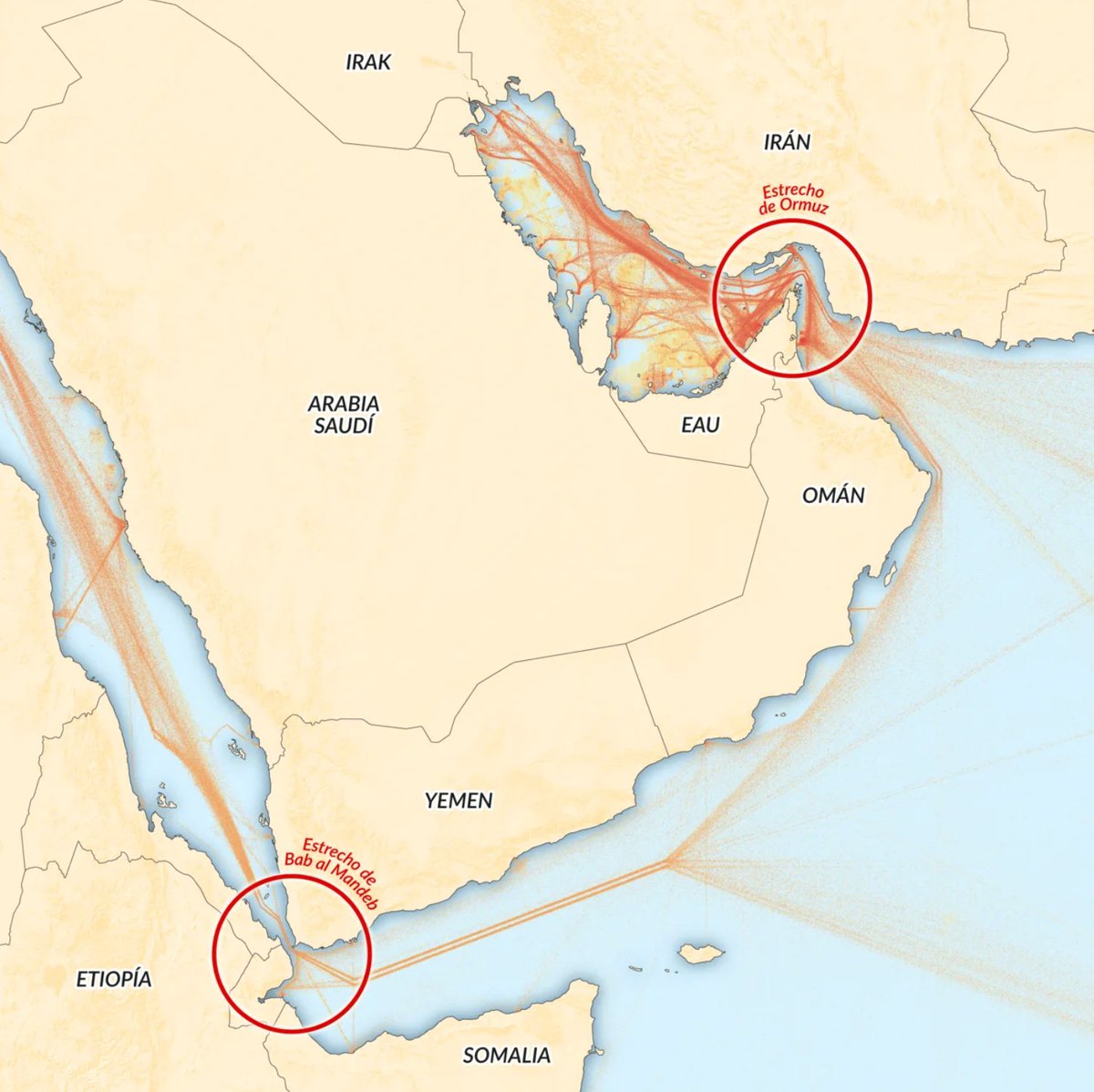 🚢Los estrechos marítimos son claves para entender las dinámicas geopolíticas de Oriente Próximo. 🇮🇷Irán ha creado una pinza geopolítica que le ayuda a controlar la estabilidad de estas zonas. 🧵Vamos con un hilo lleno de mapas que ayudan a entenderlo 👇