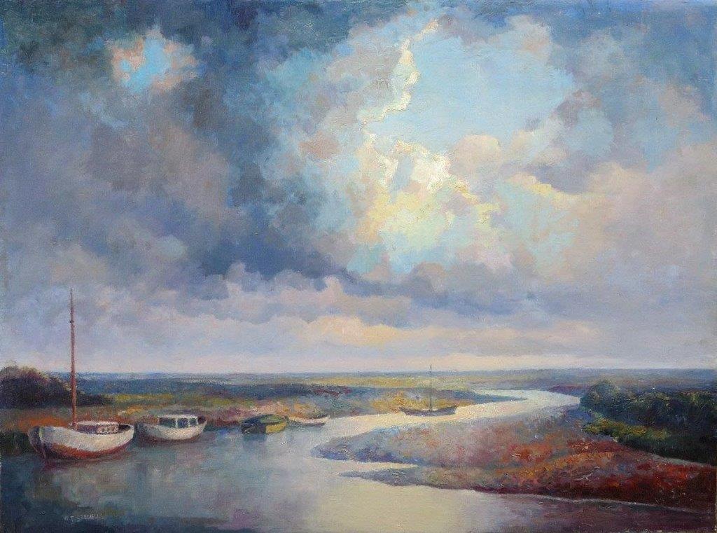 Good morning, Ian @longitch & thank you, very belatedly on my part, I'm afraid. I'm sorry to hear that it is stormy in Texas. This one of 'Blakeney' by Walter Steggles from his post-war work might be appropriate, in that case. #WalterSteggles #SundayMorning #EastLondonGroup