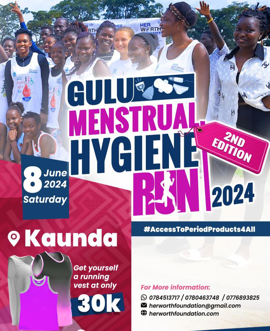 We’re counting down. Kindly support the Run by purchasing a vest at only 30,000/- to help support the menstrual Hygiene among our young girls. 
<a href="/PNyamutoro/">Phiona Nyamutoro</a> 
<a href="/HerworthF74989/">HERWORTH FOUNDATION</a> 
<a href="/BettyAol_Ocan/">Betty Aol Ocan</a>
<a href="/StateHouseUg/">State House Uganda</a> 
<a href="/Parliament_Ug/">Parliament of Uganda</a> <a href="/nilepostnews/">Nile Post</a>
