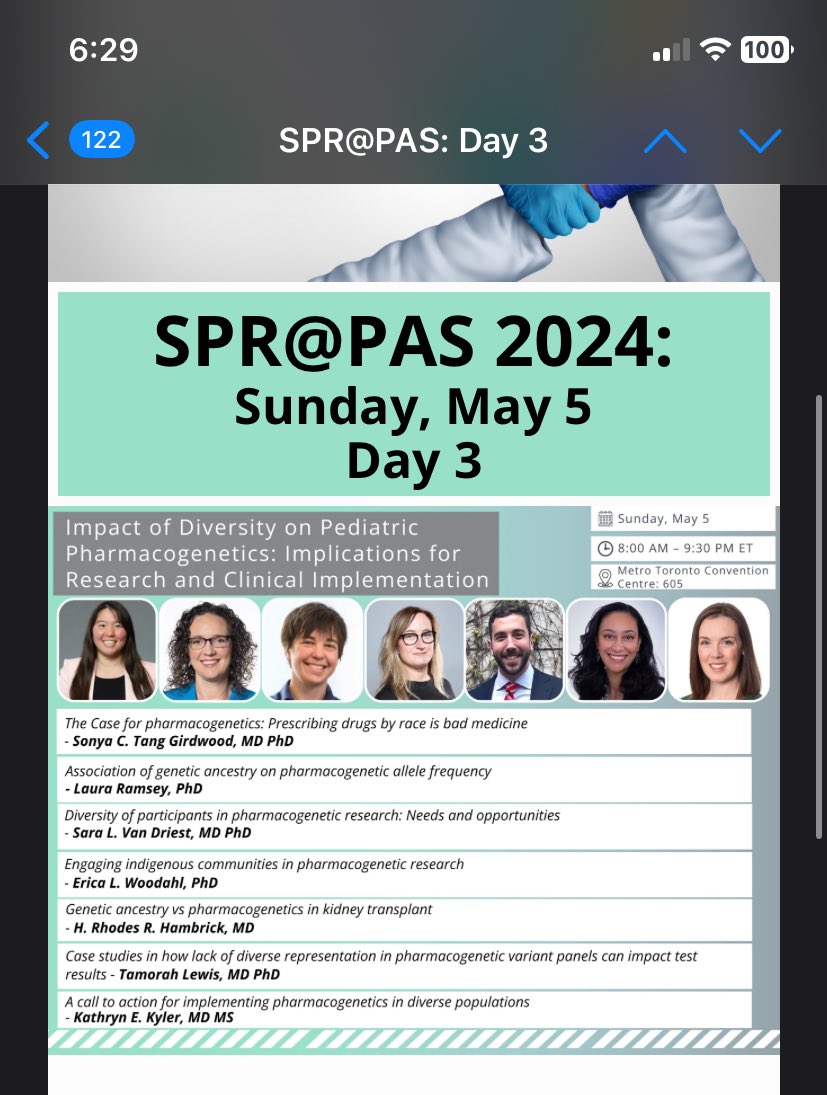 What a delightful surprise to see our session featured in the <a href="/SocPedResearch/">SPR</a> #PAS2024 Day 3 email!
Join us to learn about #diversity and #pharmacogenetics at 8 am in room 605!