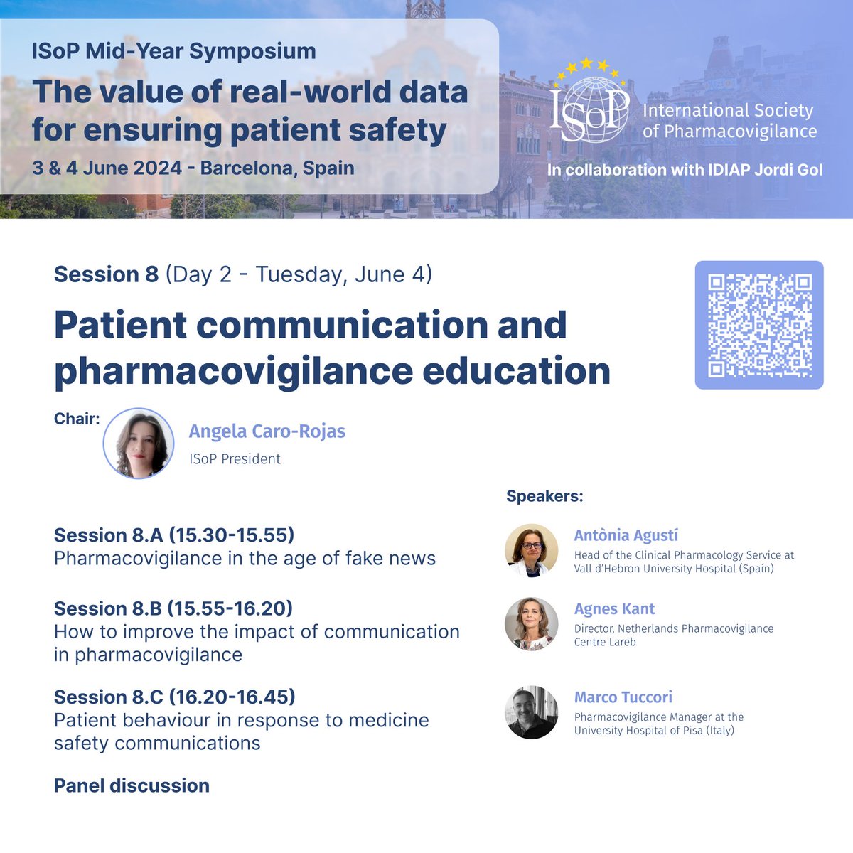 🔊ISoP President Angela Caro is set to helm a session discussing 'Patient Communication and Pharmacovigilance Education' at #ISoPBarcelona2024. Ensure you're part of it! Register for this enlightening session and more: isoponline.org/training/sympo… #Pharmacovigilance #Education