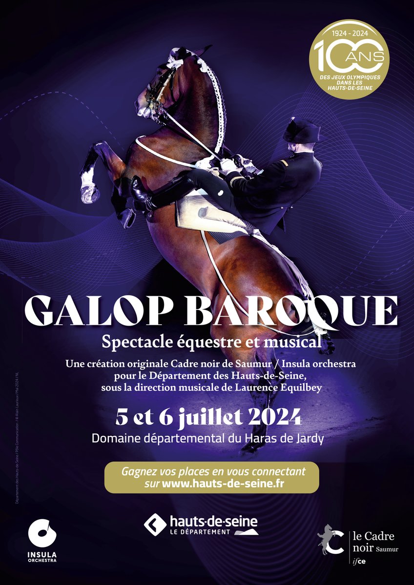 Les 5 & 6 juillet 2024 à 21h30, le Domaine départemental du @Haras_de_Jardy s'illuminera durant deux soirées avec les cavaliers du Cadre noir de Saumur qui évolueront avec élégance au rythme de la musique classique de @InsulaOrchestra, Gagnez des places👉 urls.fr/eei2x4