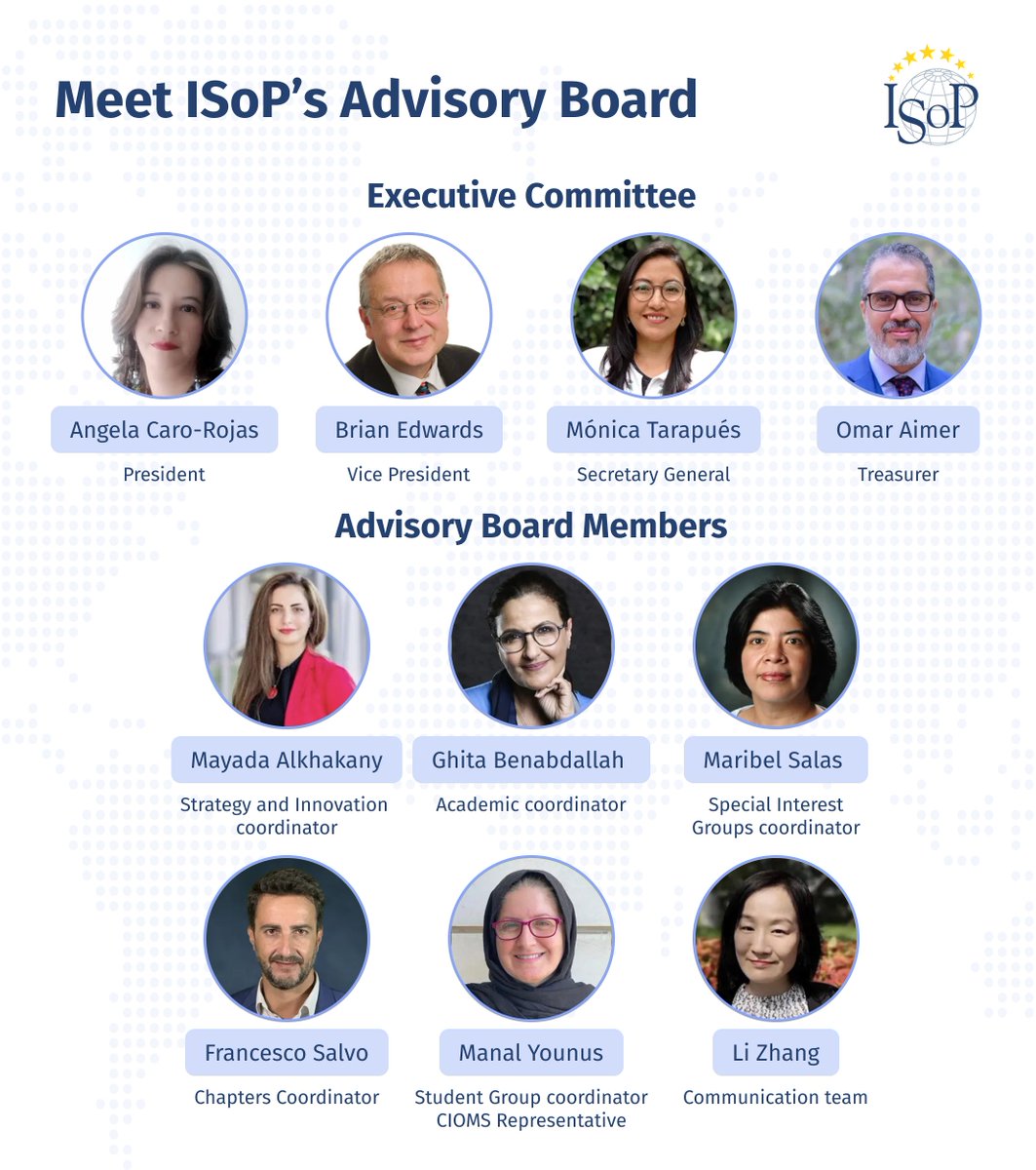 🌟 Introducing ISoP's esteemed Advisory Board members! Elected by our society members during the ISoP Advisory Board Elections in July 2022, they'll serve until July 2025. Meet the minds shaping our pharmacovigilance community's future! #ISoP #AdvisoryBoard