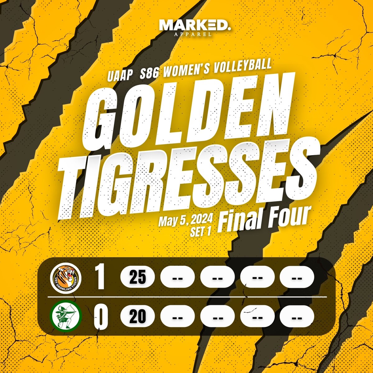 SET 1 IS OURS!

UST Golden Tigresses roar to victory, claiming Set 1 against DLSU Lady Spikers! What a fierce start to this epic clash! 

#GoUSTe #UAAPSeason86 #UAAPVolleyball #GetMarkedNow #USTvsDLSU