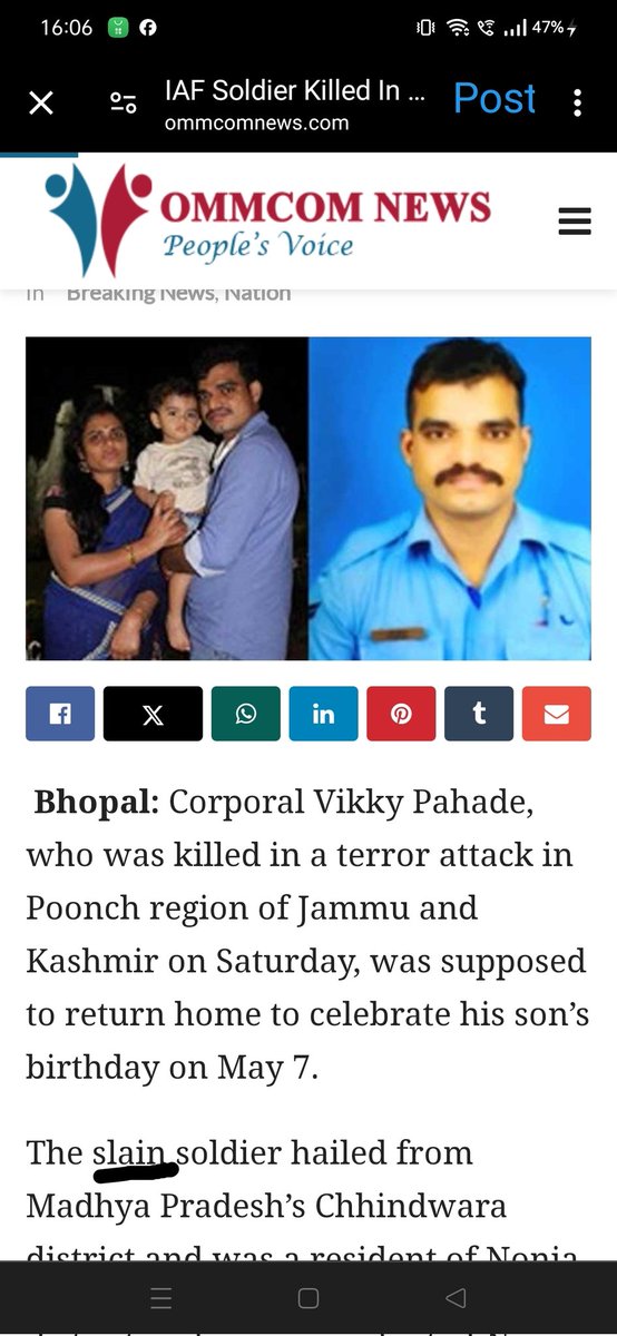 Slain???

Martyr would be more accurate for this News.

@OmmcomNews should have some respect towards our soldiers, who had sacrificed their life to protect our borders.

#TerroristAttack #IndianAirForce
#Poonch
@ANI 
@republic 
@SpokespersonMoD 
@rajnathsingh 
@IAF_MCC 
@adgpi