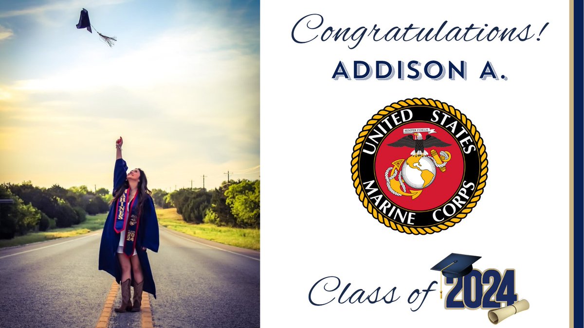 O'Connor Cheer (@cheerconnor) on Twitter photo 🎓#SeniorSunday
Congrats, Addison! 👏🎉
3 yr member of OC Cheer
Enlisting: <a href="/USMC/">U.S. Marines</a>
A.G. Air Crew
"I will miss the amazing support from my coaches and teachers at O'Connor."
#OohRah 🎓#SeniorSunday
Congrats, Addison! 👏🎉
3 yr member of OC Cheer
Enlisting: <a href="/USMC/">U.S. Marines</a>
A.G. Air Crew
"I will miss the amazing support from my coaches and teachers at O'Connor."
#OohRah