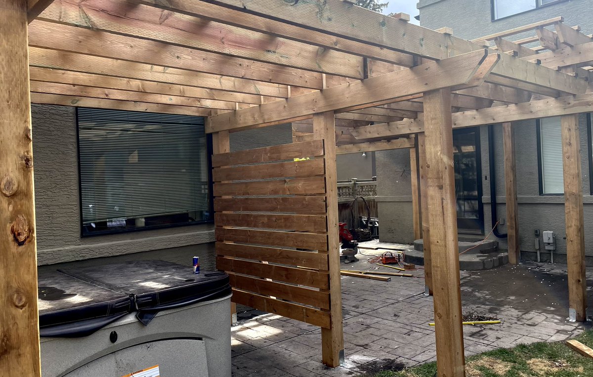 Had some custom pergola work done this week. 3 people from Ukraine and they killed it, such an amazing job. Please DM me if looking for someone to do a fence, deck, pergola etc.