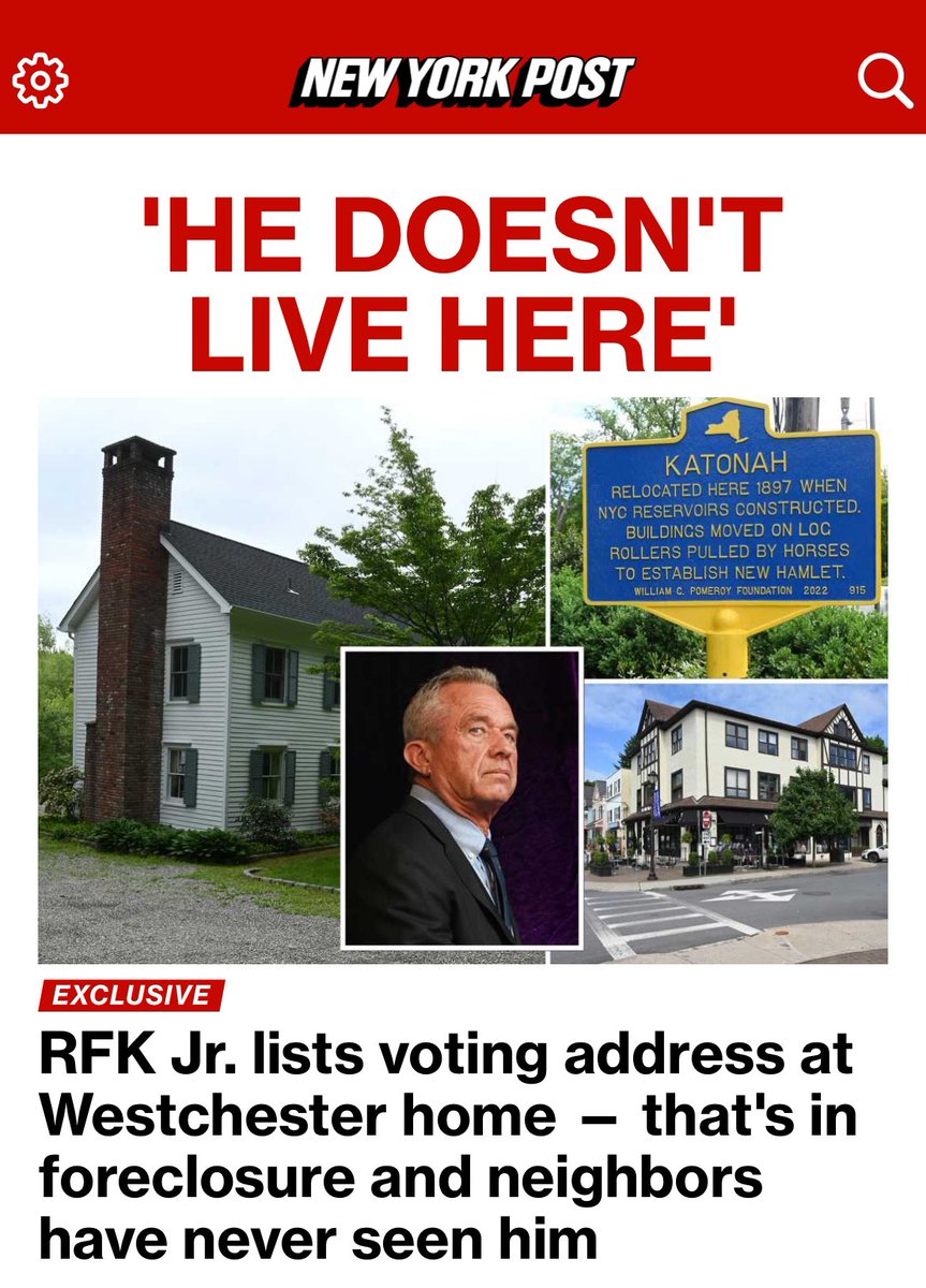 🤔 Well, this is unexpected .. RFK Jr is not the owner of the property listed as his voting address and the million-dollar property is in-arrears.. Some longtime neighbors were shocked at the notion it's his home. nypost.com/2024/05/19/us-…