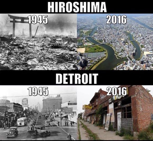 Moral of the story: It’s easier to recover from a nuclear bomb than decades of having the left in charge.