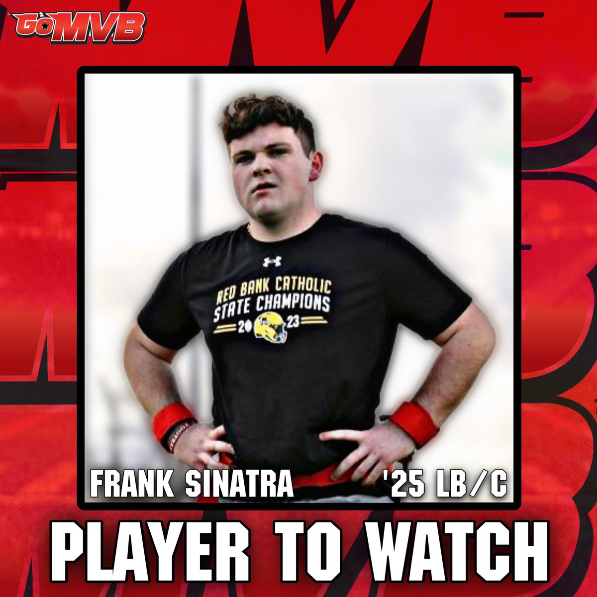 PLAYER TO WATCH 🚨: ‘25 FRANK SINATRA 5’11” 225 LBS LB/C Red Bank Catholic High School, NJ Follow: @sinatraf55 #gomvb #highschoolfootball