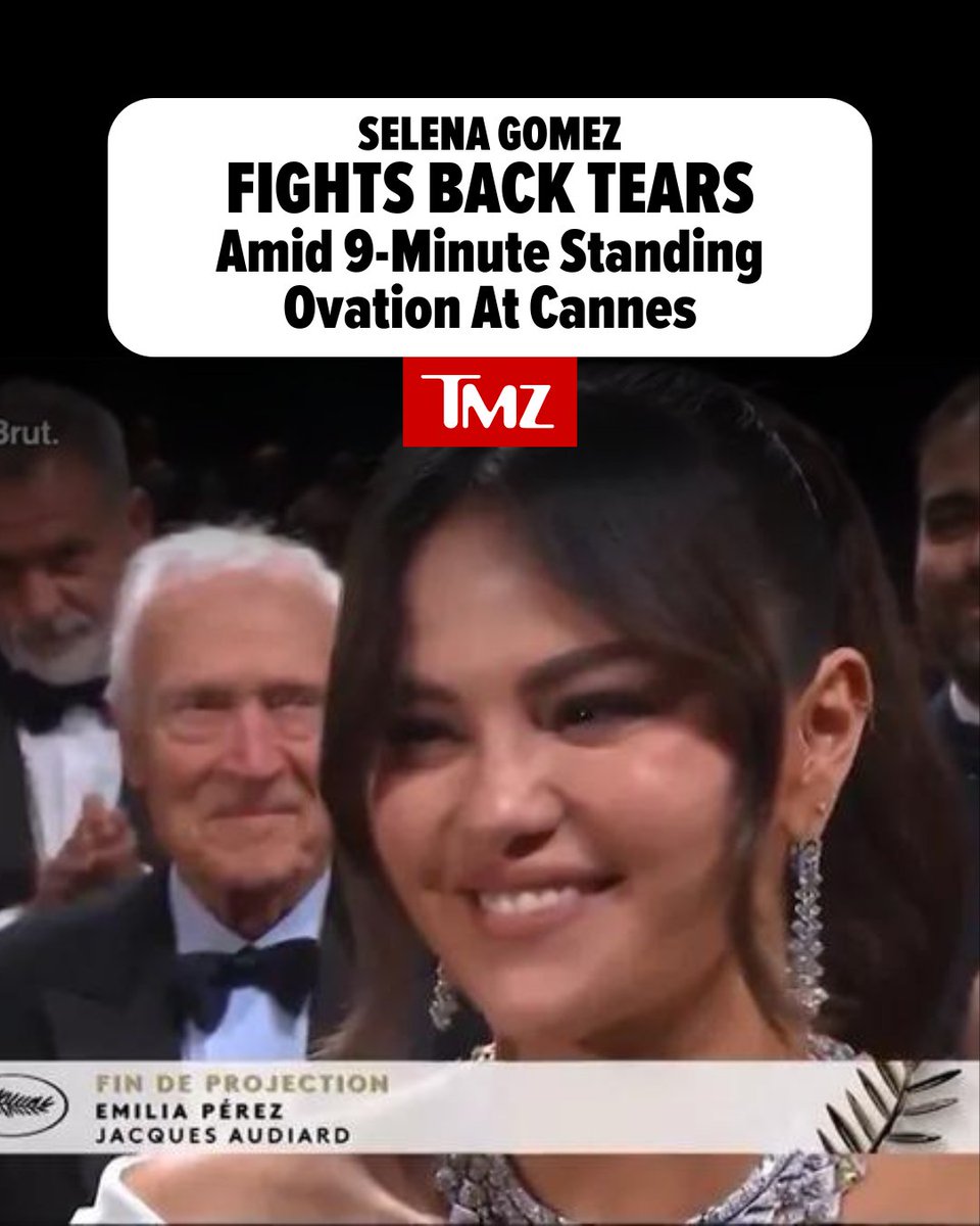 #SelenaGomez was spotted wiping away tears after her forthcoming musical crime drama, 'Emilia Perez,' received an impressive nine-minute standing ovation at the #CannesFilmFestival on Saturday. Check out the footage 👉 tmz.me/K17u7tv