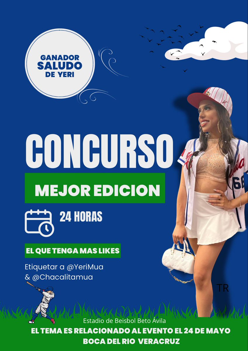 Chicas las invito a participar y ganar un saludo de @yerimua Solo tienes que hacer un edits y promocionar el evento del 24 en boca de rio Veracruz🍀 no olviden mencionarme para hacer un hilo y todas puedan votar por el mejor ✨🏆 ⚾