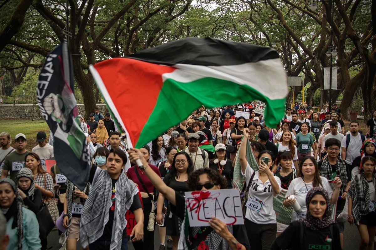 Filipinos join Palestinian refugees in calling for a ceasefire in Gaza during a march at the University of the Philippines Diliman Quezon City on May 19, 2024.
