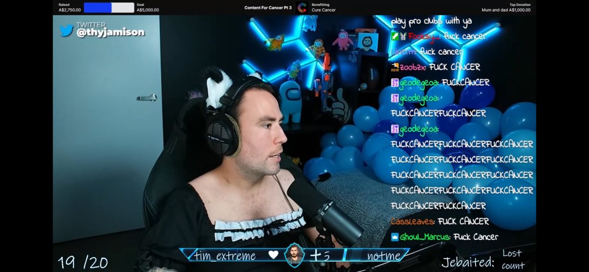 thyjamison's tweet image. 50 hour stream ✅ $2,750 raised ✅ Obligatory post stream balloon pic ✅ You guys are incredible! Thank you everyone for making the weekend such a success! #FuckCancer @CureCancerAu @GameOn_Cancer 💙