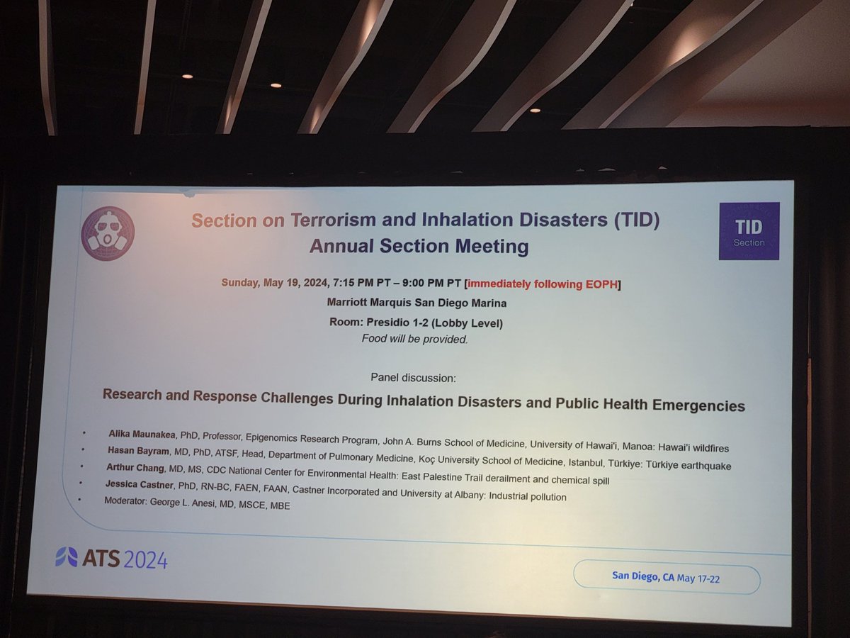 Great work by the <a href="/ATSTIDSection/">ATS Section on Terrorism and Inhalation Disasters</a>! Attend their meeting tonight! #ATS2024 @sejordt