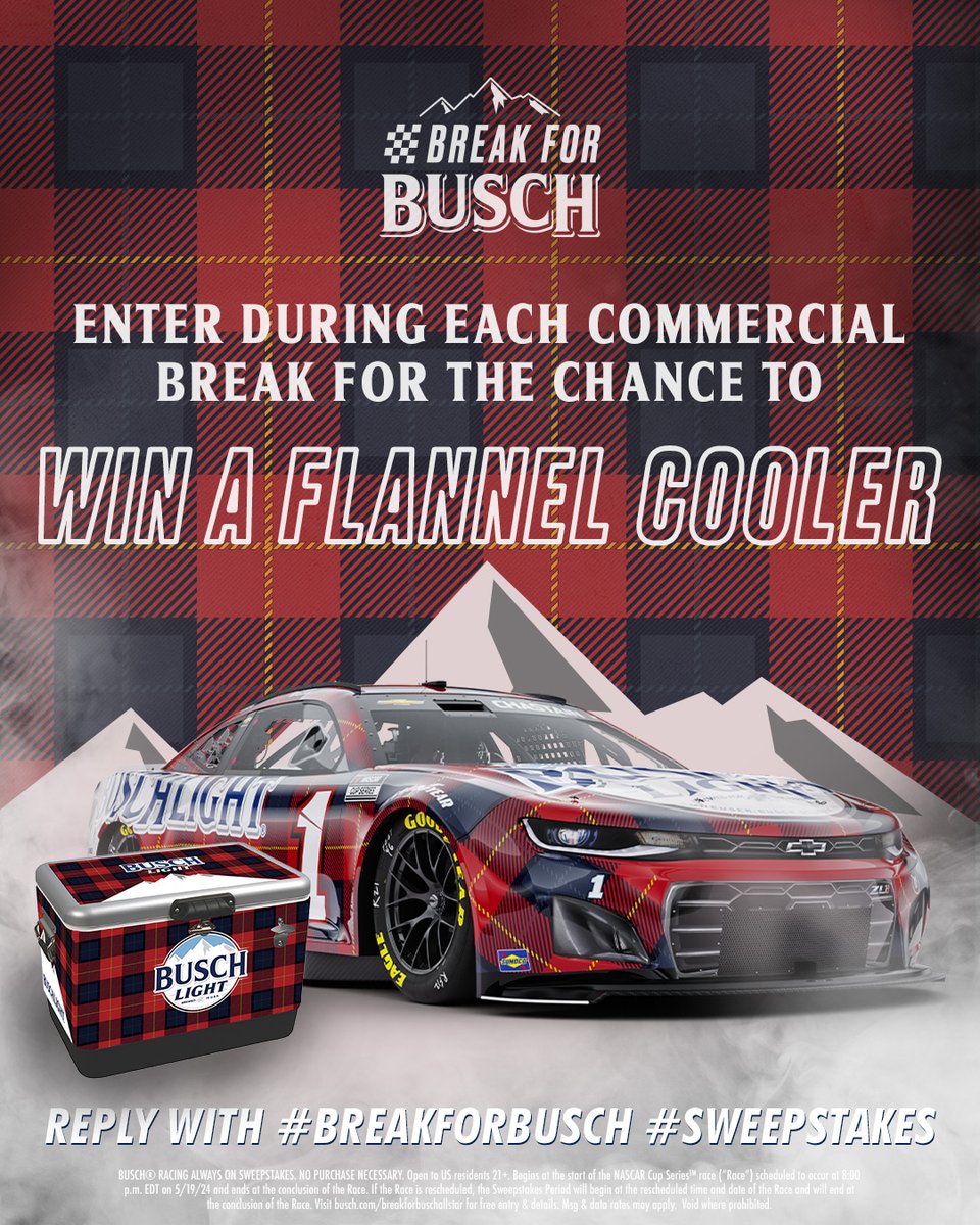THE #1 CAR SURE LOOKS COZY 😎​ ​ ENTER NOW with #BreakForBusch #Sweepstakes to enter for a chance to win a Flannel Cooler to match @RossChastain’s car. #AllStarRace ​@NWBSpeedway