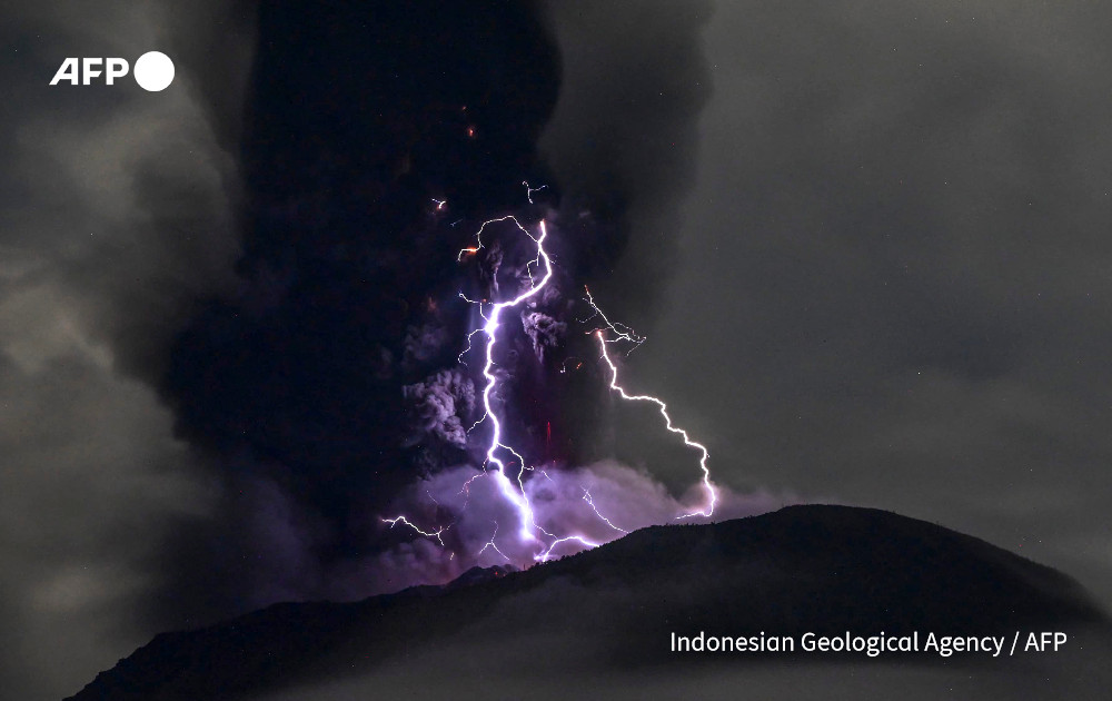 Lightning and lava. Mount Ibu spews volcanic ash and lava as lightning strikes, as seen from the monitoring post in West Halmahera, North Maluku, in this photo by the Indonesian Geological Agency