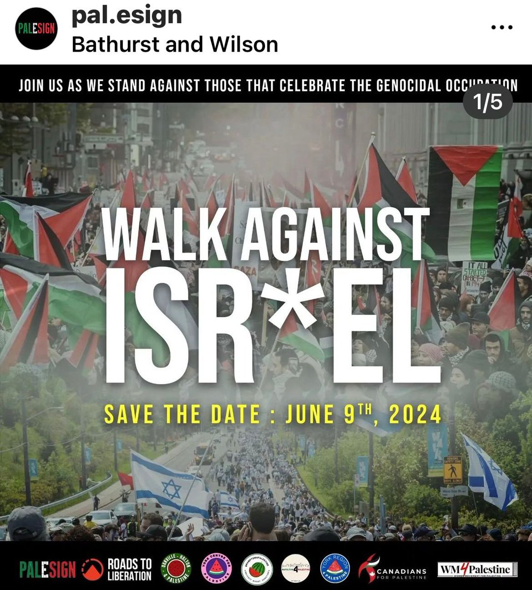 The Antisemitic Pro Hamas Pali.sign Is Planning To Disrupt The Toronto Walk For Israel Blocking The Intersection Of Bathurst And Wilson & More. Join Israel Now For A Proper Jewish Response! conta.cc/4atCBOT