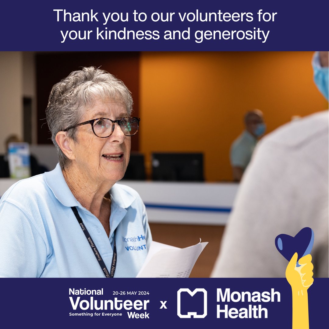 Monash Health (@monashhealth) on Twitter photo If youâve ever received a warm welcome at a Monash Health site, chances are youâve met one of our amazing volunteers. đ«
Find out more about how they play a significant role in our health service this #NVW2024 by heading to our website: monashhealth.org/latest-news/20⊠<a href="/VolunteeringAus/">Volunteering Australia</a> If youâve ever received a warm welcome at a Monash Health site, chances are youâve met one of our amazing volunteers. đ«
Find out more about how they play a significant role in our health service this #NVW2024 by heading to our website: monashhealth.org/latest-news/20⊠<a href="/VolunteeringAus/">Volunteering Australia</a>