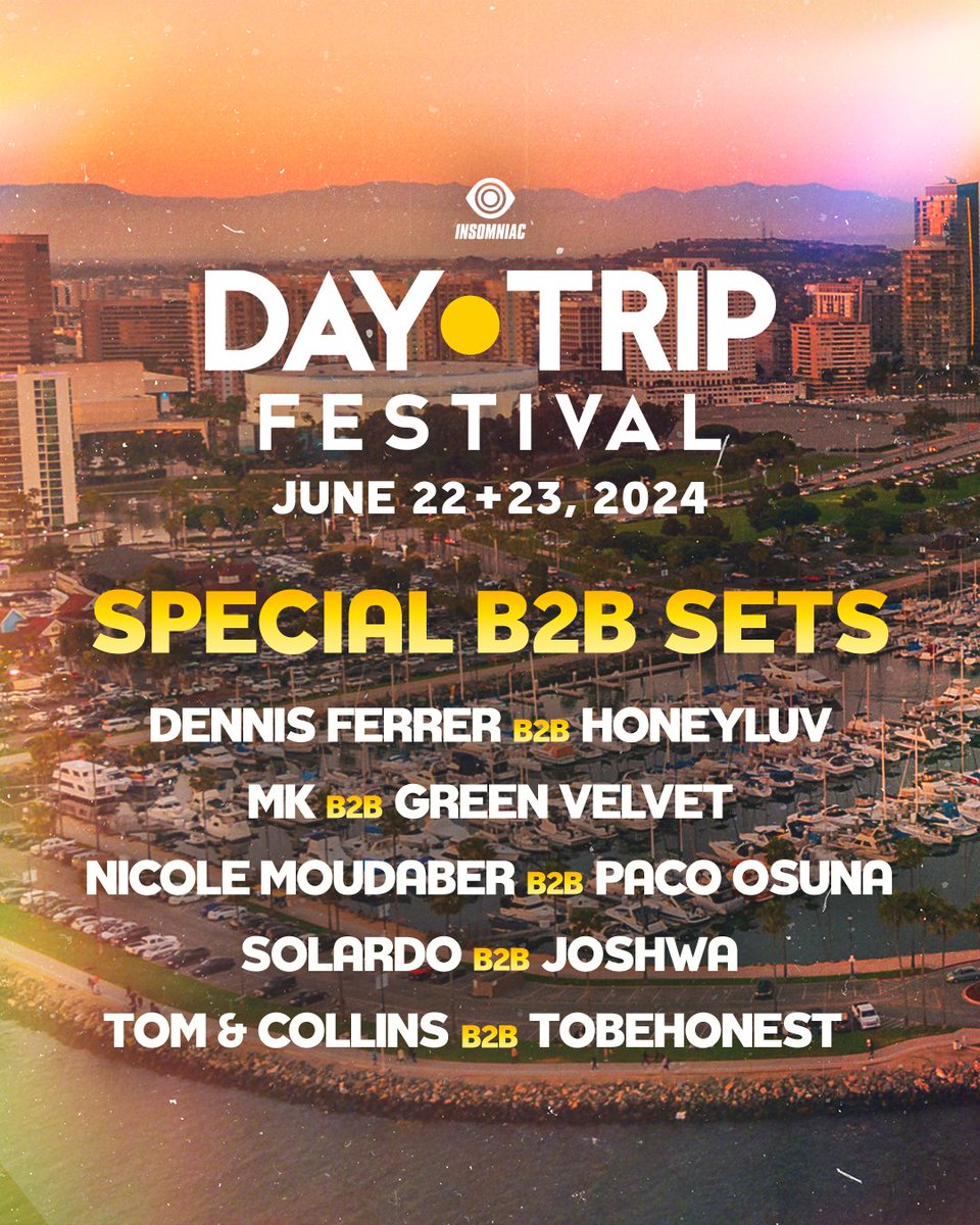 Day Trip ☀️ (@daytripla) on Twitter photo Locked and loaded with some extra fresh b2b sets! 🔥 Get ready to welcome <a href="/dennisferrer/">Dennis Ferrer</a> b2b <a href="/HoneyLuvmusic/">💜HoneyLuv💜</a>, <a href="/MarcKinchen/">MK (Marc Kinchen)</a> b2b <a href="/GreenVelvet_/">Green Velvet</a>, <a href="/NicoleMoudaber/">Nicole Moudaber</a> b2b #PacoOsuna, <a href="/solardomusic/">Solardo (blue tick)</a> b2b <a href="/JoshwaUk/">Joshwa</a>, <a href="/TOMandCOLLINS/">Tom & Collins Music</a> b2b <a href="/tbhtunez/">TOBEHONEST</a> to Day Trip Festival 2024!🪩✨ Locked and loaded with some extra fresh b2b sets! 🔥 Get ready to welcome <a href="/dennisferrer/">Dennis Ferrer</a> b2b <a href="/HoneyLuvmusic/">💜HoneyLuv💜</a>, <a href="/MarcKinchen/">MK (Marc Kinchen)</a> b2b <a href="/GreenVelvet_/">Green Velvet</a>, <a href="/NicoleMoudaber/">Nicole Moudaber</a> b2b #PacoOsuna, <a href="/solardomusic/">Solardo (blue tick)</a> b2b <a href="/JoshwaUk/">Joshwa</a>, <a href="/TOMandCOLLINS/">Tom & Collins Music</a> b2b <a href="/tbhtunez/">TOBEHONEST</a> to Day Trip Festival 2024!🪩✨