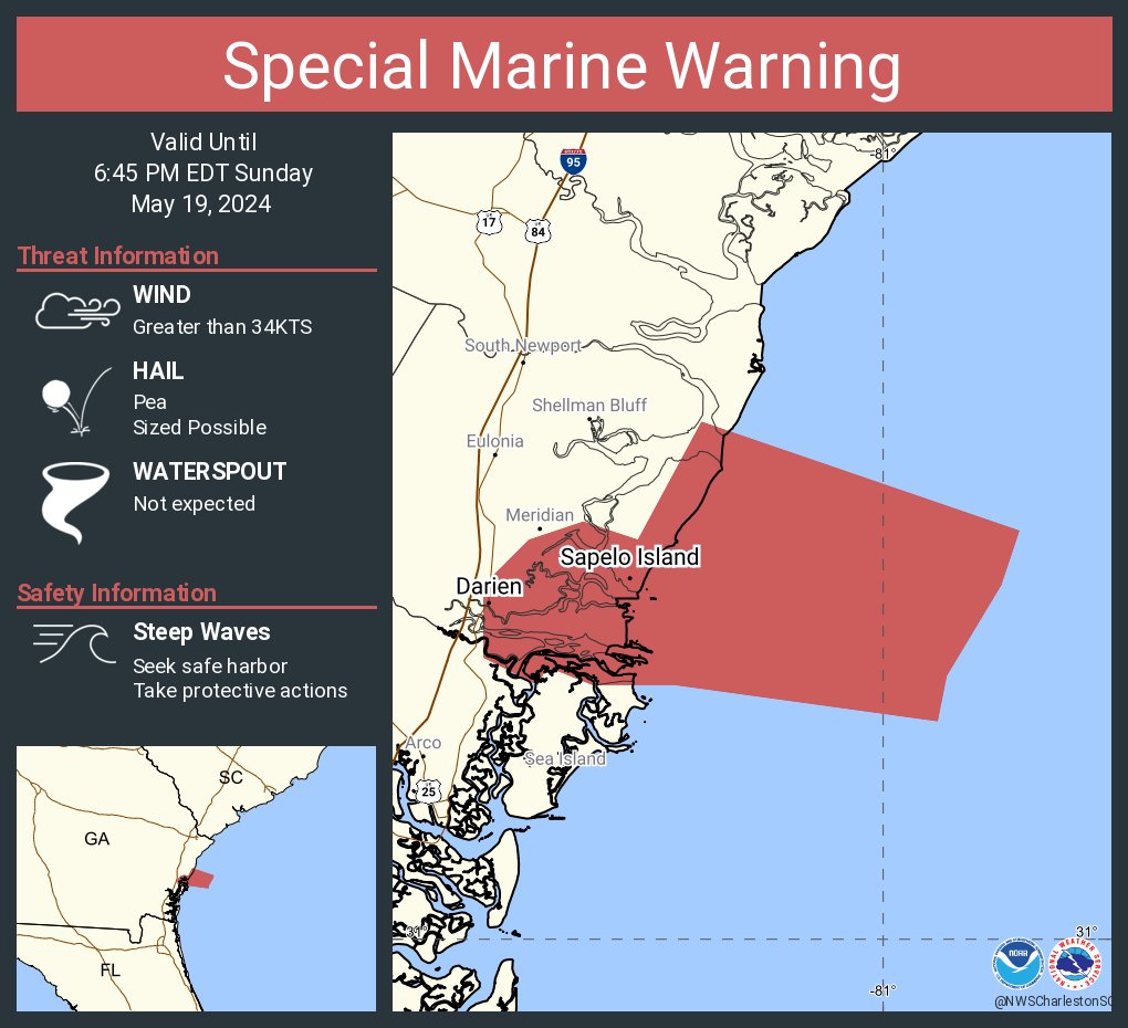 Special Marine Warning including the Coastal waters from Savannah GA to Altamaha Sound GA out 20 nm ...including Grays Reef National Marine Sanctuary until 6:45 PM EDT