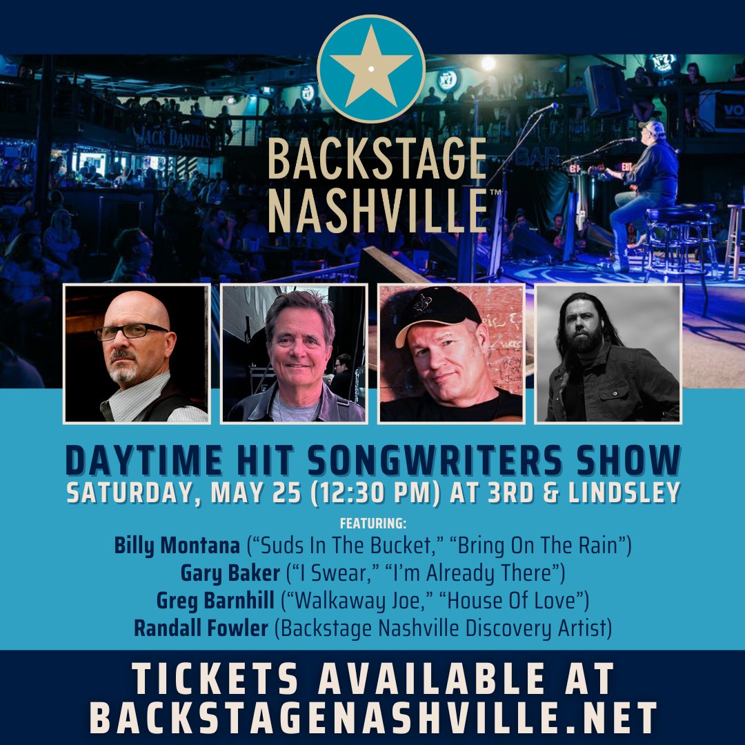 Are you a country music fan? Don't miss your chance to hear the songwriters who penned hits like #ISwear, #SudsInTheBucket, #WalkawayJoe (& MORE) this Saturday at Backstage Nashville at @3rdAndLindsley! 🎟️: bit.ly/bsnmay25