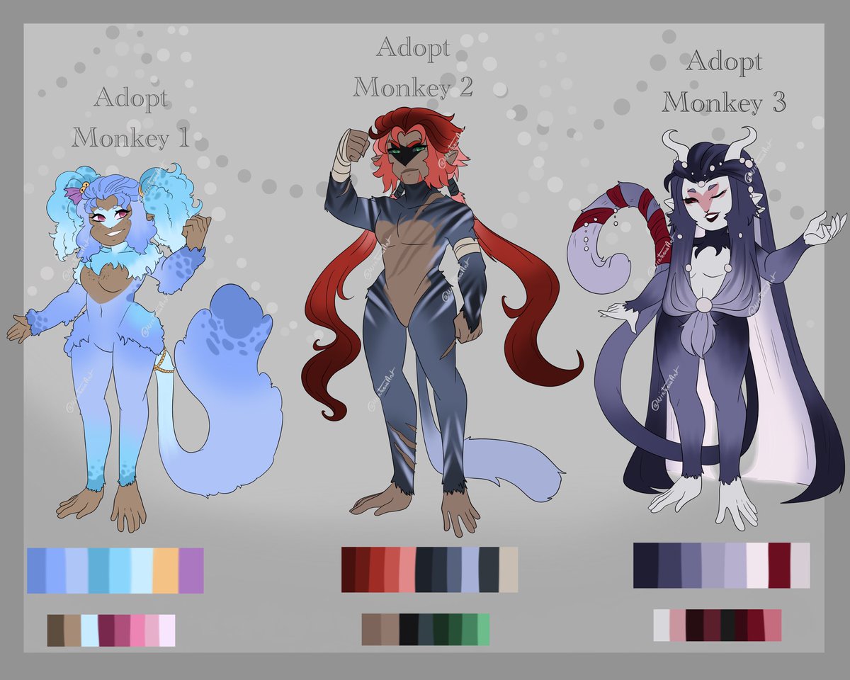 I’ve made some adopts they’re 30€ each and 40 if u want an icon made by myself.

Adopt 1: Cotton Candy - Available 
Adopt 2: Monkey fighter - Available 
Adopt 3: Ghost Lady - On hold

#adopts #lmkadopts #lmktwt