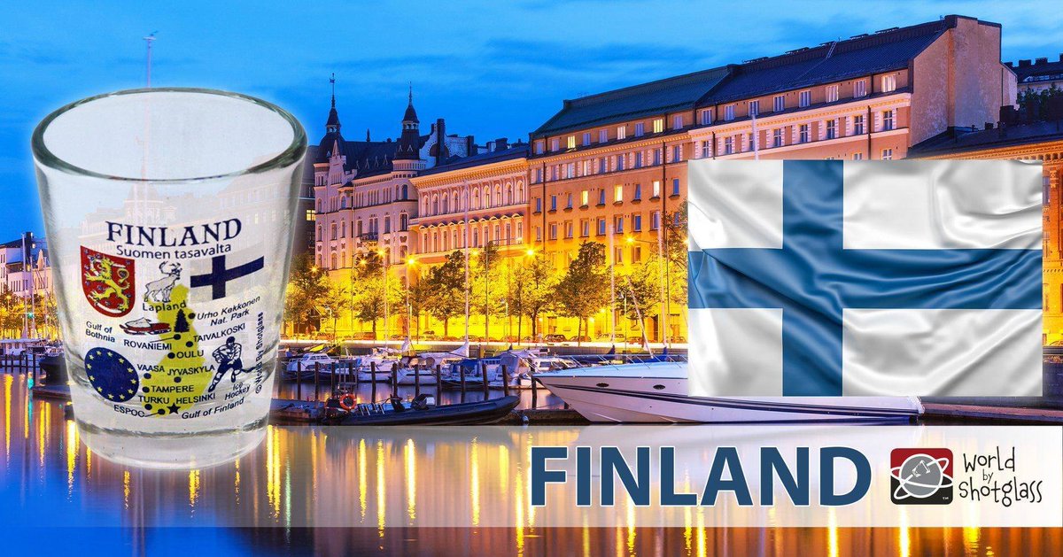 FINLAND!!!! Did you know that FINLAND has about 168,000 lakes and 179,000 islands, its largest lake, Saimaa, is the fourth largest in Europe? Get your special FINLAND products today: bit.ly/2DwFpxs #Finland #WorldByShotGlass #VisitFinland