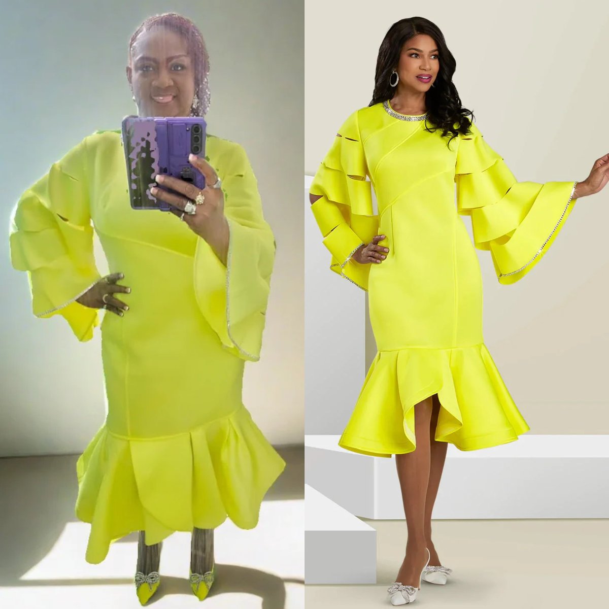 Donna Vinci 12113 Neon Yellow Scuba Dress 
divasdenfashion.com/products/donna… 

#DivasDenFashion #DonnaVinci #yellowdress #scubadress #rufflehem #dinnerparty #bellsleeves #petitefashion #rhinestones #petitedress #Galafashion #funeralfashion #luxefashion #curvygirlsrock #cogicgrand #wedding