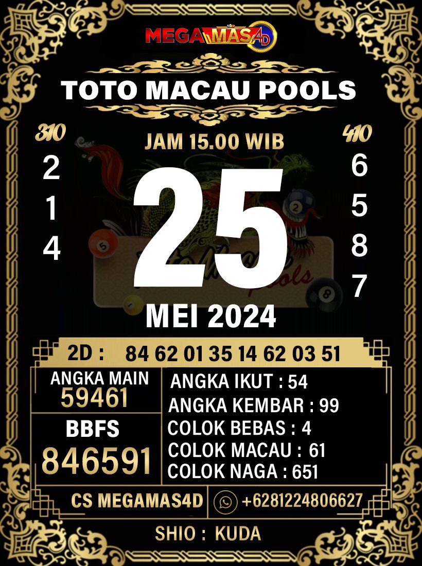 PREDIKSI TOTO MACAU P2 HARI INI 25 MEI 2024 #Megamas4d