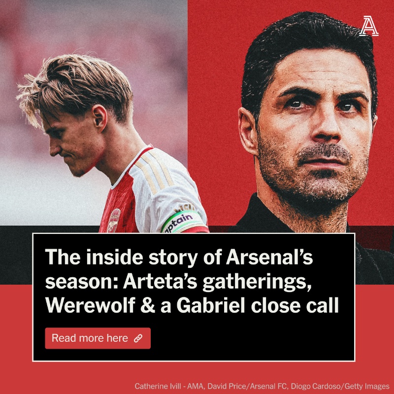 TheAthleticFC's tweet photo. ▪️ Team bonding over Traitors-inspired Werewolf game
▪️ How close Gabriel came to leaving
▪️ Saka, Odegaard, White and their partners' family meals
▪️ Concern within the squad about over-reliance on key players

This is the story of Arsenal's season.

✍️ @gunnerblog