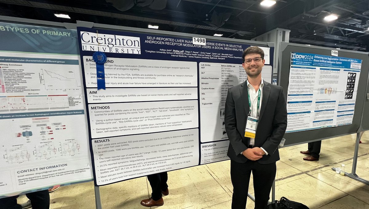 Ran into this poster @ddw2024 Social media based research on #DILI - Scraping Reddit for self reported -selective #androgen receptor modulator- a.k.a #SARM DILI. @nagachalasani @rajVuppaLanchi @RobertFontanaMD @lilydaramd @GinaChoiMD @sidbarritt4 @DavidKleiner12