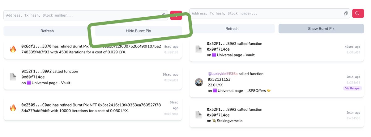 You can now filter out 'burnt pix' related transactions ;) What other kind of filters would you like to have ? 😇
