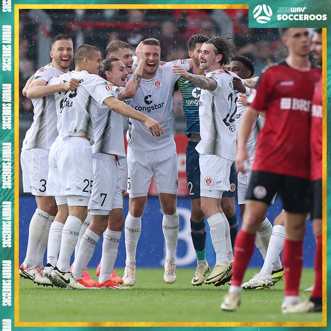 They've done it! 🏆🏴‍☠️ Congratulations to @jacksonirvine_ and Connor Metcalfe on winning @fcstpauli_EN's second 2. Bundesliga title 👏🇩🇪 Irvine grabbed another assist as the pair played full matches in a 2-1 win over Wehen Wiesbaden on the final day of the season. #Socceroos