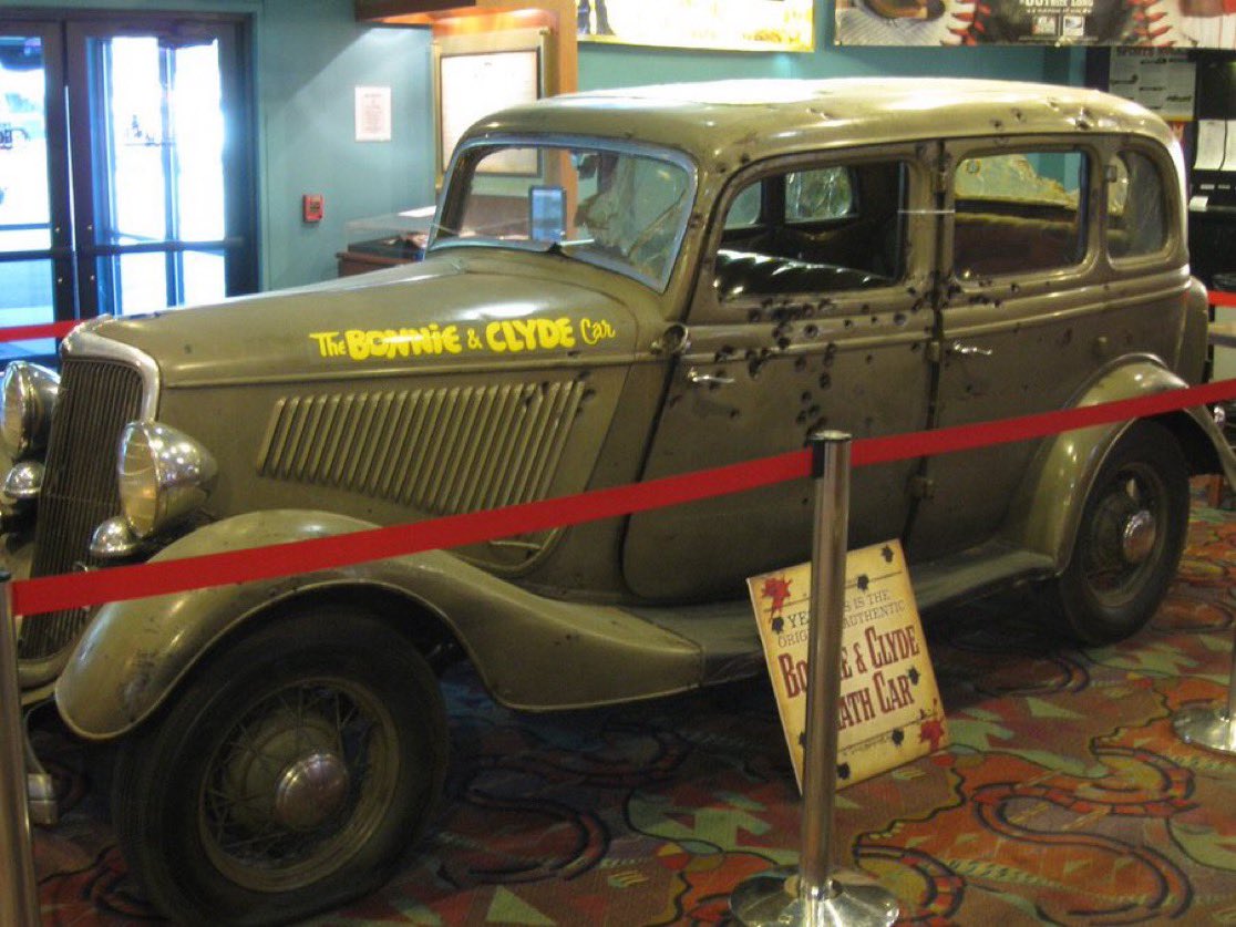 The notorious Ford V8 that belonged to infamous crime couple Bonnie and Clyde. 

The bullet holes are from 1934 when officers ambushed and shot the couple more than fifty times with automatic rifles and shotguns, ensuring they would not escape again.

The iconic vehicle was most