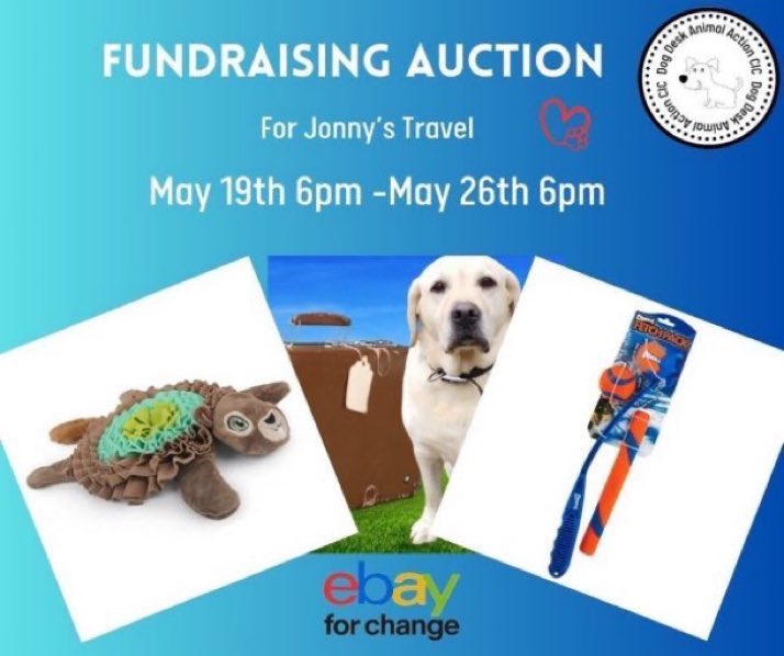 The @DogDeskAction fundraising auction is now on until Sunday 26th May 2024. Loads of goodies up for grabs & all funds raised will help the lovely Jonny get to his new home. See link below to have a look and bid ⬇️ ebay.co.uk/str/dogdeskani… Happy Shopping 🛍️ #shoppingonline
