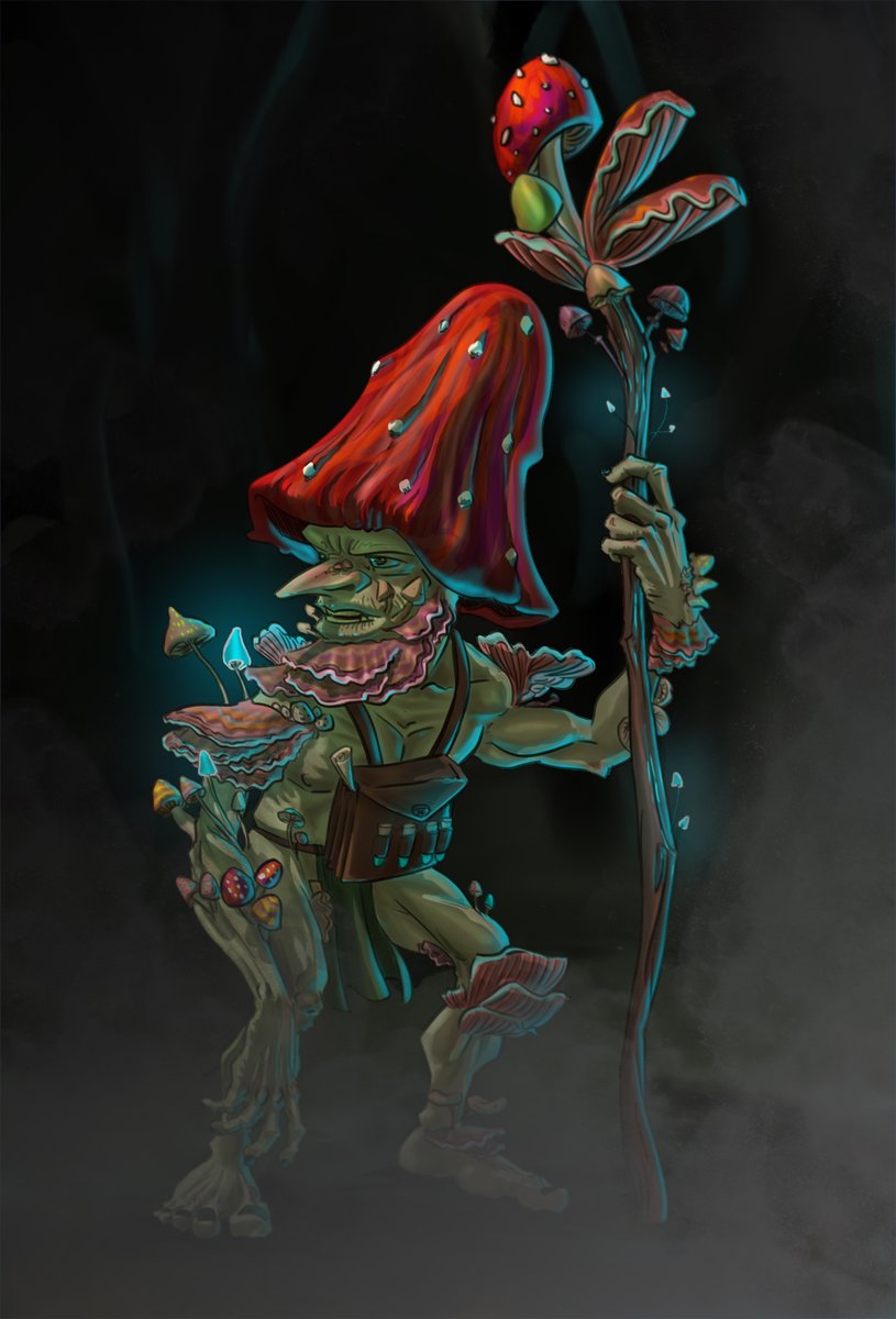 Tarmhell's tweet image. A little mushroom goblin never hurt no one. ##goblin #mushroom #art #fantasy #magic