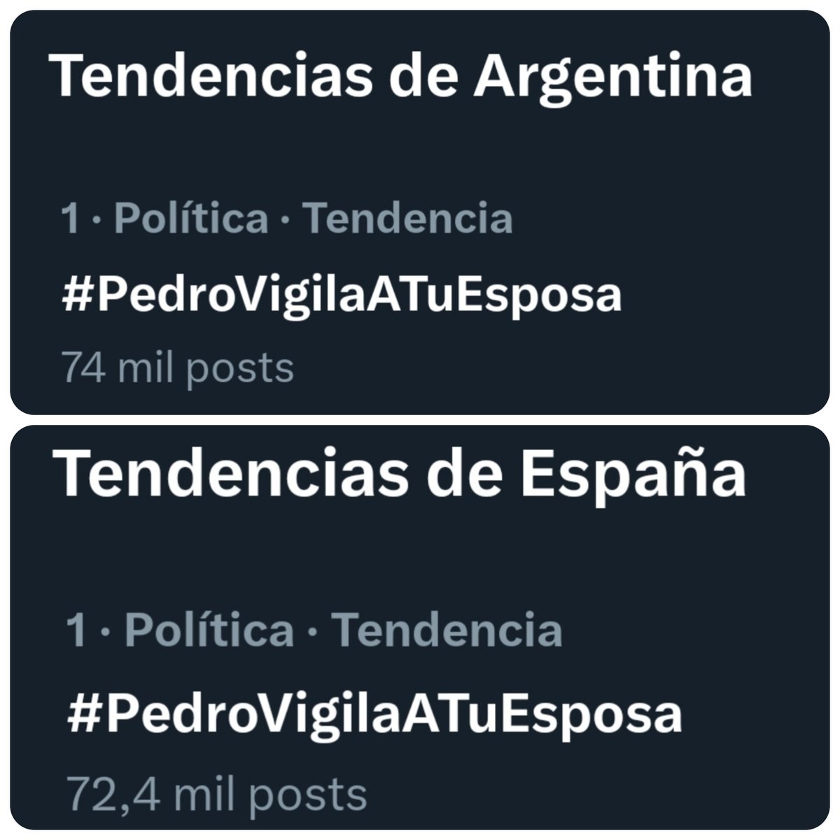 TOP 1 EN ARGENTINA Y TOP 1 EN ESPAÑA 🇦🇷🤝🇪🇸 #PedroVigilaATuEsposa