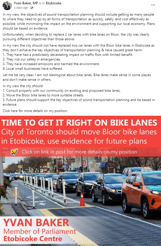 Once again, @Yvan_Baker is spreading misinformation regarding the #BloorBikeLanes ahead of the upcoming extension to Six Points. That project was subject to extensive consultation contrary to his claims & there are no real east-west alternatives to Bloor. #shame #BikeTO #TOpoli