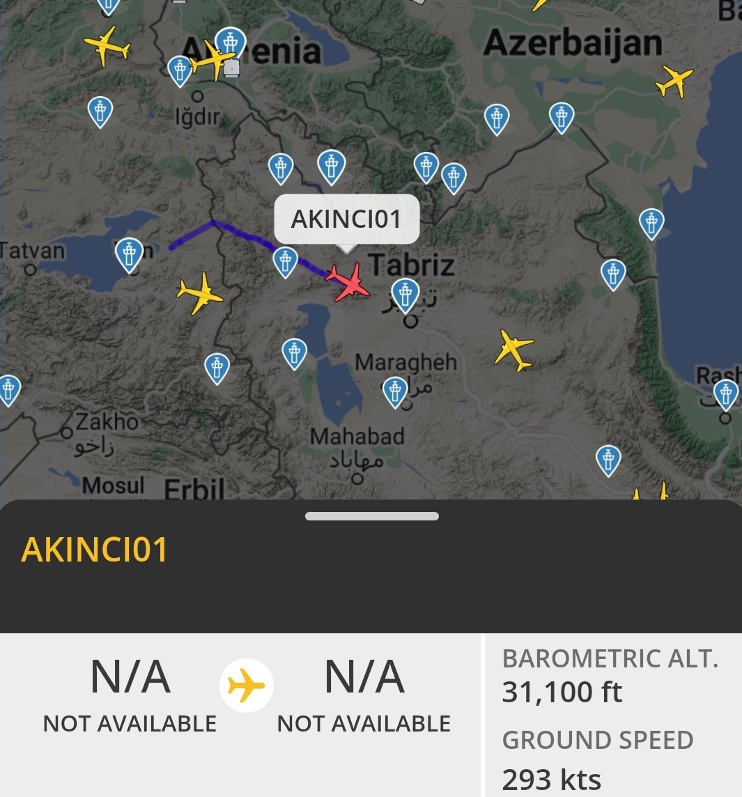 Bayraktar AKINCI, İran hava sahasına giriş yaptı. 31.000 feet yükseklikten geniş alan taraması gerçekleştiriyor.