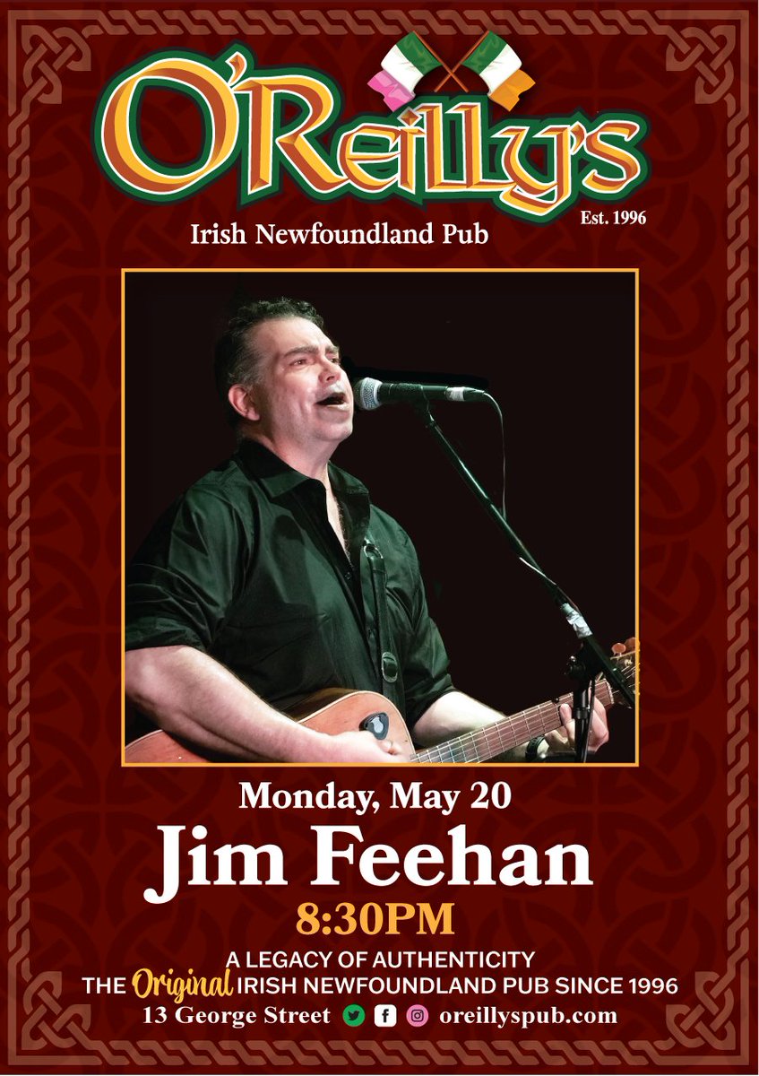 🍀Monday at O'Reilly's Irish Newfoundland Pub🍀 Come early for a great meal and enjoy great live music! #Sunday #lineup #welcometotheexperience #theoriginalirishnewfoundlandpub #georgestreet #downtownstjohns