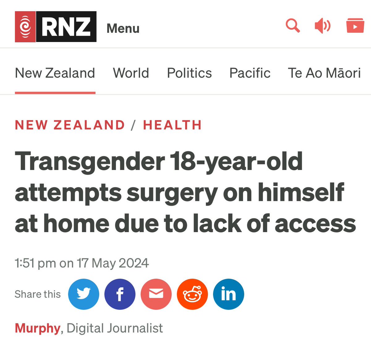 This has to be the most ridiculous headline of the year and that’s saying something in a year of ridiculous headlines. It should say: 'Teen not treated for mental illness attempts genital mutilation at home after media and politicians normalize sex changes for teens'
