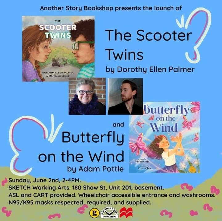 Pls join us at launch of The ScooterTwins & Butterfly on the Wind by @AddyPottle With 'masks required & supplied' it's the first lit event I can attend in 4 years. TY @AnjulaGogia @AnotherStoryTO @GroundwoodBooks @HouseofAnansi Roaring Brook Press for true committment to DEIA.