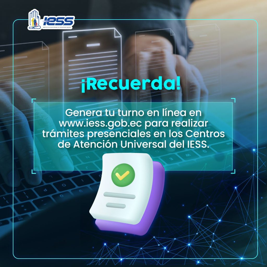 #IESSteInforma | Ahorra tiempo y accede a los trámites virtuales @IESSec: 1️⃣ Ingresa en bit.ly/TurneroIESS y llena los datos 2️⃣ Selecciona trámite, provincia y agencia 3️⃣ Verifica los requisitos 4️⃣ Escoge fecha y hora 5️⃣ Confirma la información ✅¡Listo, turno agendado!