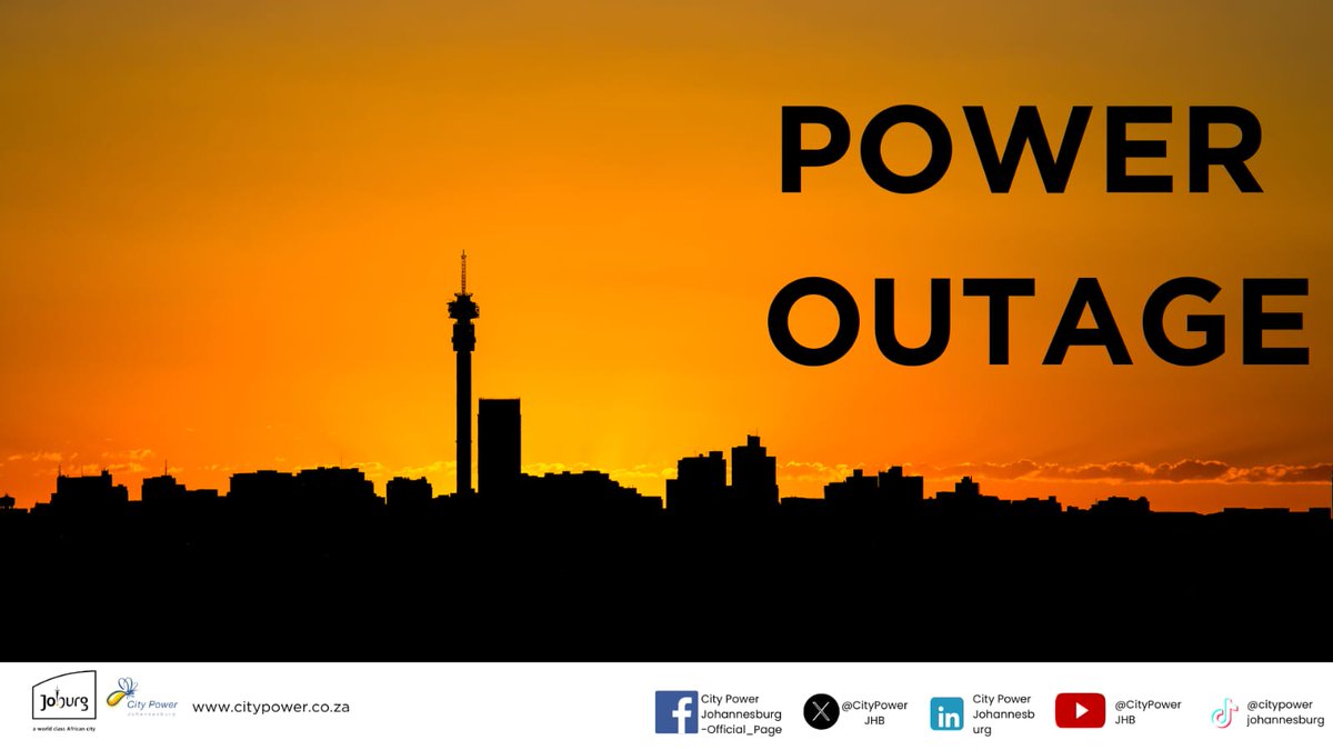 #CityPowerUpdates #CityPowerOutages #InnerCitySDC Johnware Substation: Ferreiras distributor tripped affecting customers in Fordsburg, Newtown and surrounding areas. 92% power supply restored. Due to unforseen circumstances, the outage will be handed over to the morning