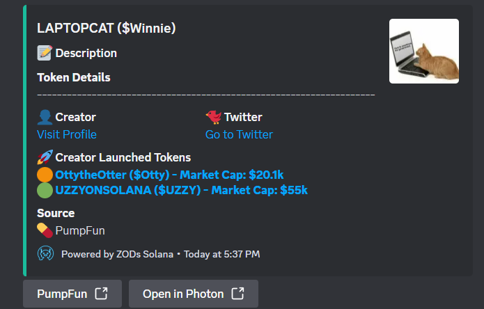sol_engineer's tweet image. Testing ZODs Discord bot in the past 12 hours:

$kiki -&amp;gt; $17k to $700k -&amp;gt; 40x (crazy one)
$Winnie -&amp;gt; $9k to $70k (koth) -&amp;gt; 7x
$molli -&amp;gt; $6k to $130k -&amp;gt; 21x
$adora -&amp;gt; $11k to $70k (koth) -&amp;gt; 6x

I played these with a bigger bag, directly from the fund wallet and think I can stop…