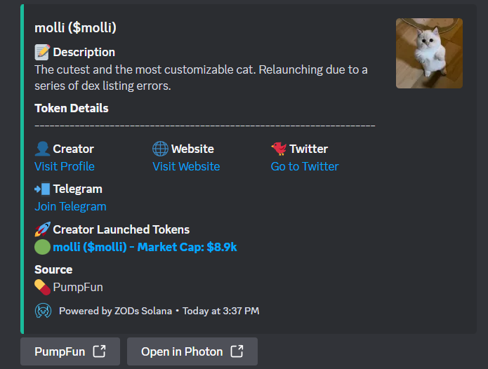 sol_engineer's tweet image. Testing ZODs Discord bot in the past 12 hours:

$kiki -&amp;gt; $17k to $700k -&amp;gt; 40x (crazy one)
$Winnie -&amp;gt; $9k to $70k (koth) -&amp;gt; 7x
$molli -&amp;gt; $6k to $130k -&amp;gt; 21x
$adora -&amp;gt; $11k to $70k (koth) -&amp;gt; 6x

I played these with a bigger bag, directly from the fund wallet and think I can stop…