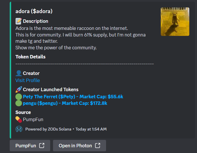 sol_engineer's tweet image. Testing ZODs Discord bot in the past 12 hours:

$kiki -&amp;gt; $17k to $700k -&amp;gt; 40x (crazy one)
$Winnie -&amp;gt; $9k to $70k (koth) -&amp;gt; 7x
$molli -&amp;gt; $6k to $130k -&amp;gt; 21x
$adora -&amp;gt; $11k to $70k (koth) -&amp;gt; 6x

I played these with a bigger bag, directly from the fund wallet and think I can stop…